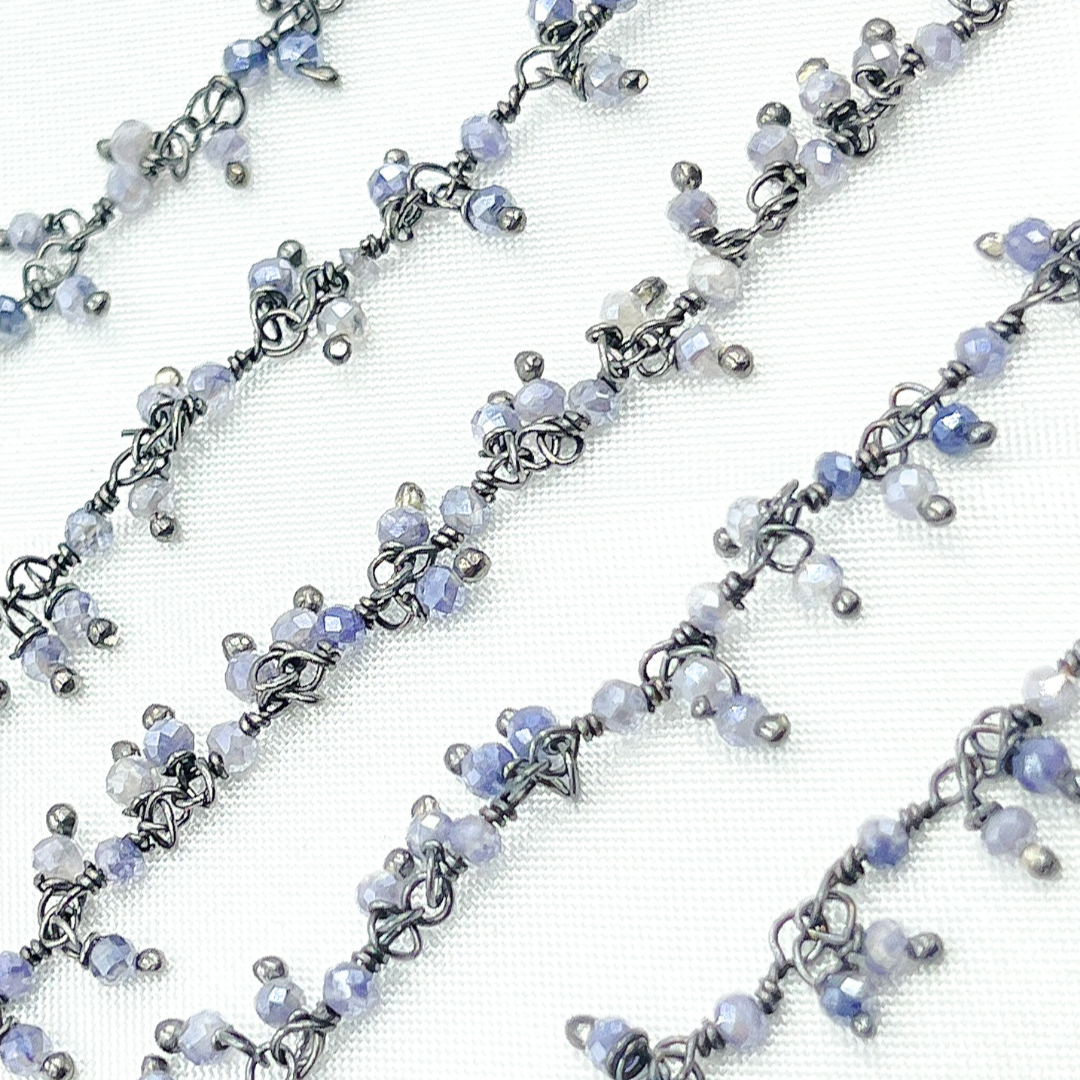 Coated Blue Moonstone Cluster Dangle Oxidized Wire Chain.
