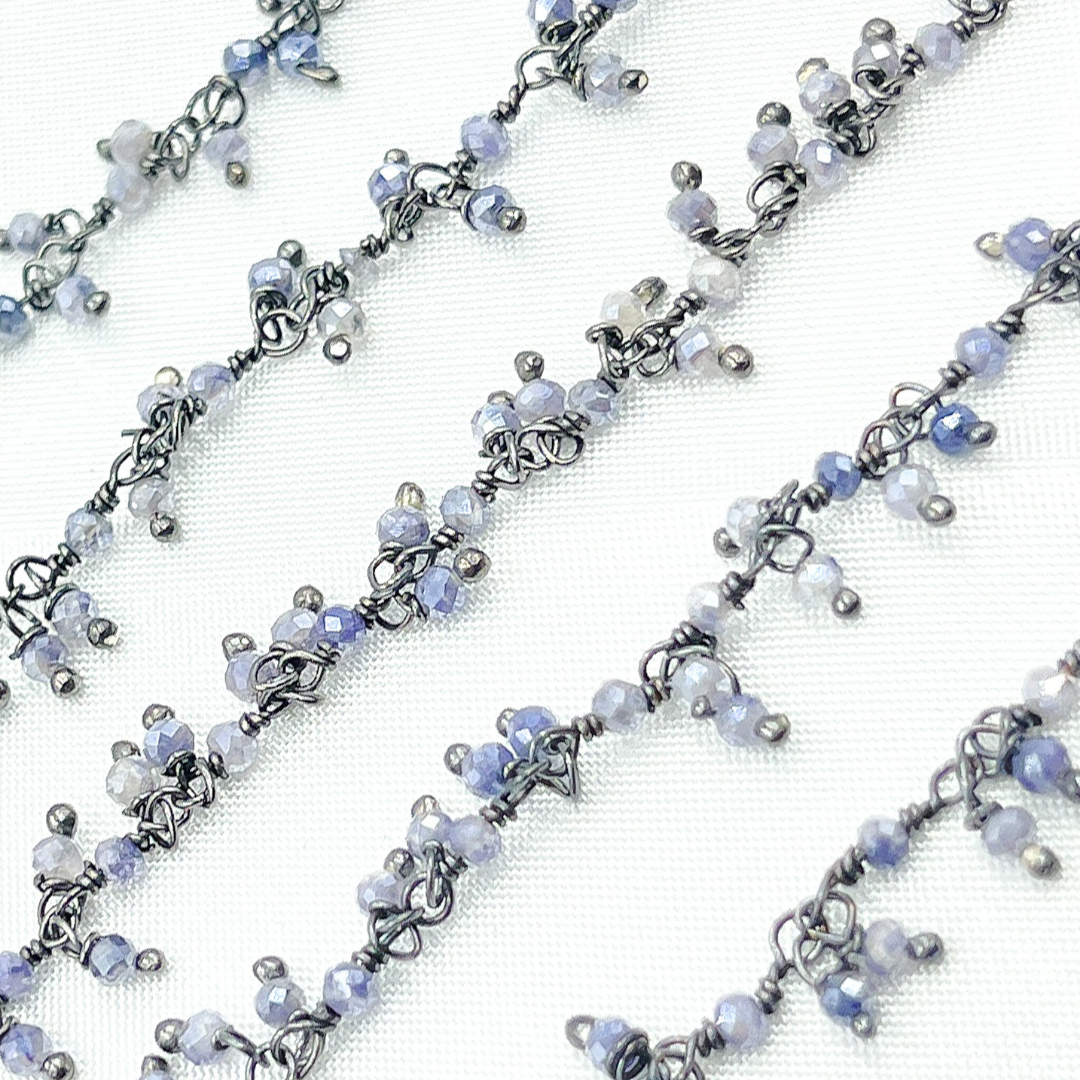 Coated Blue Moonstone Cluster Dangle Oxidized Wire Chain. CMS90