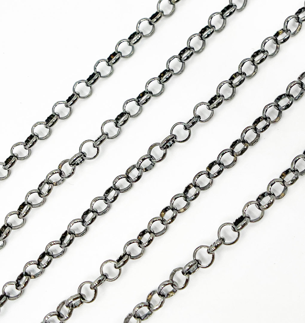 Black Rhodium 925 Sterling Silver Rolo Link Chain. V89BR