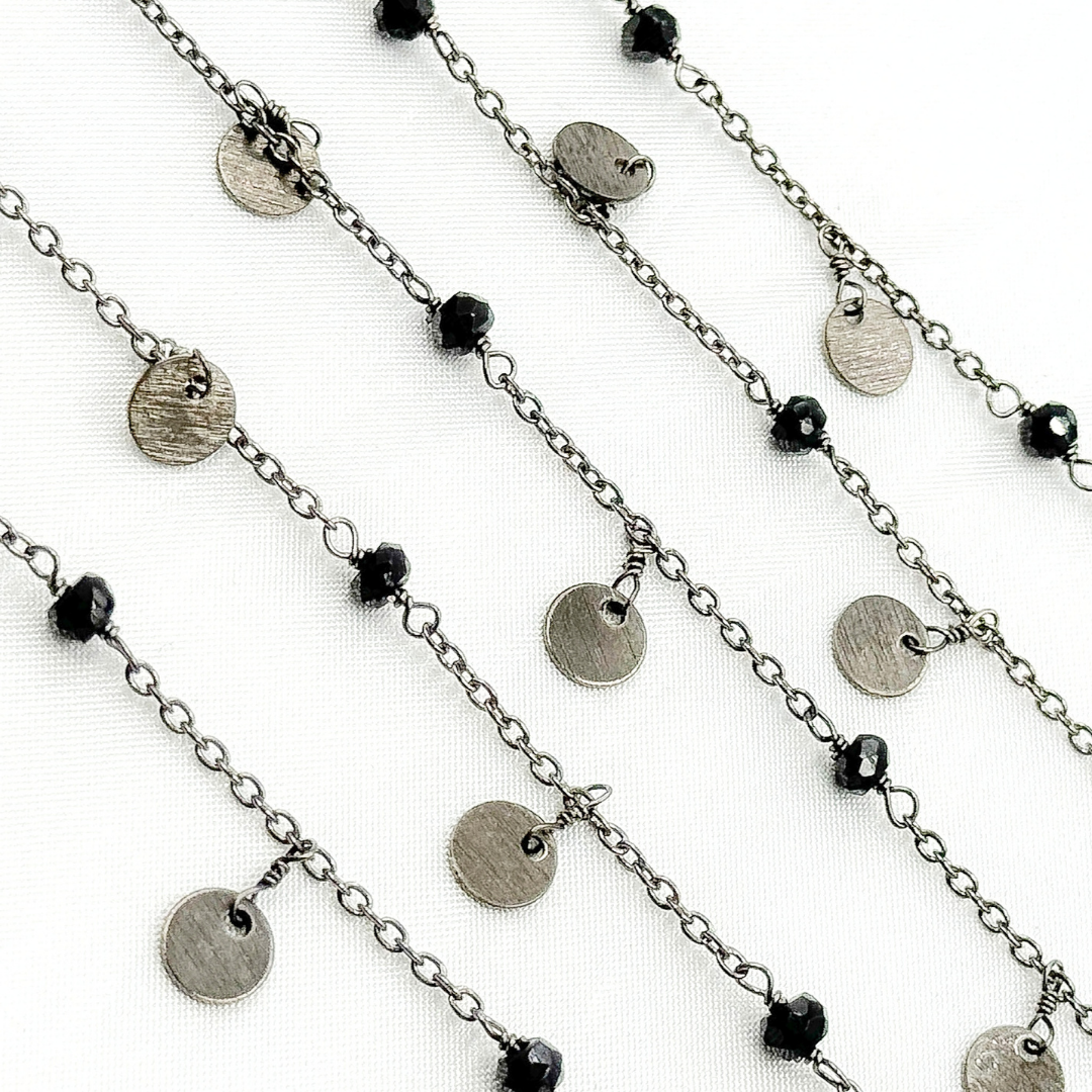 Black Spinel & Dangle Disc Oxidized Wire Chain. BSP31