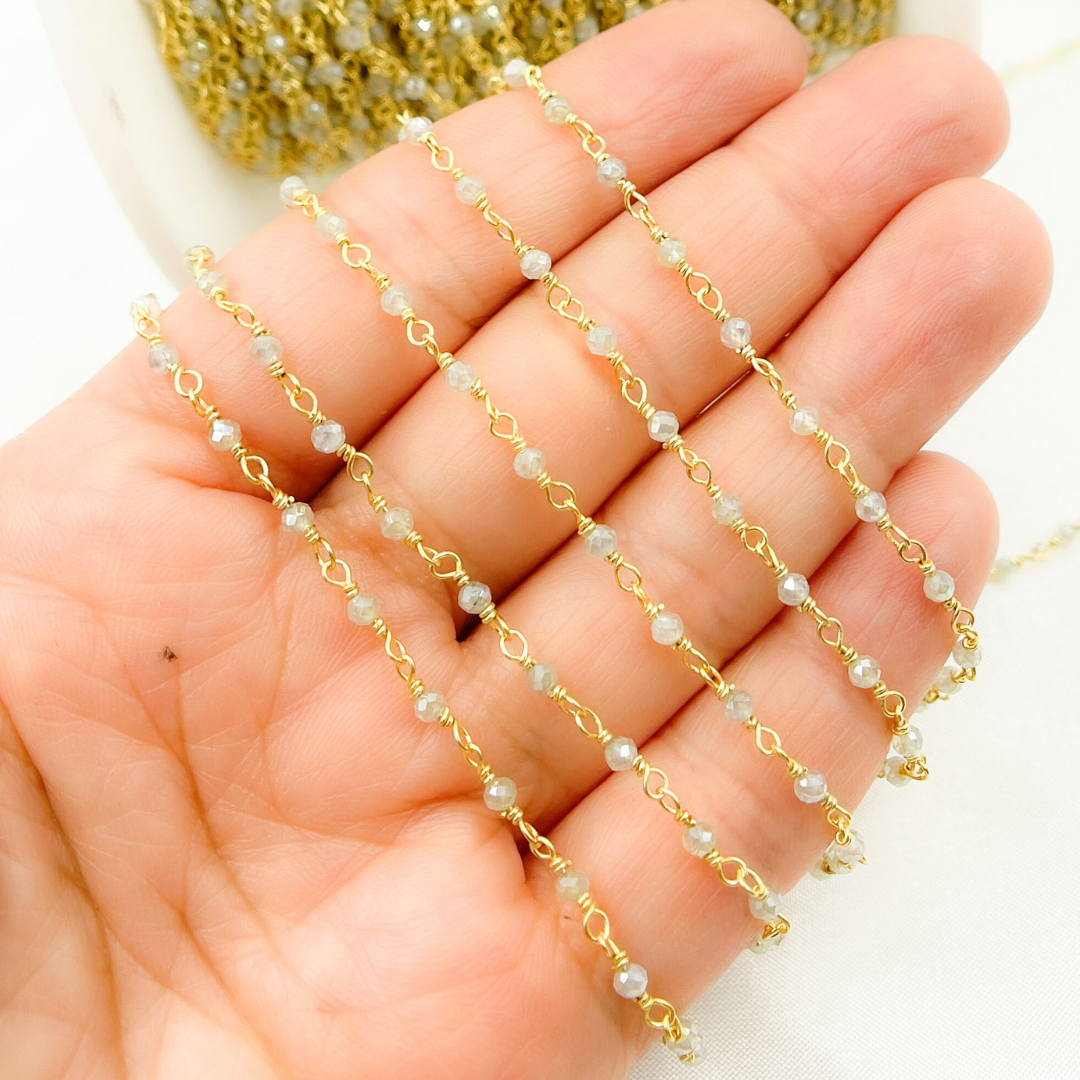 Coated Prehnite Gold Plated Wire Chain