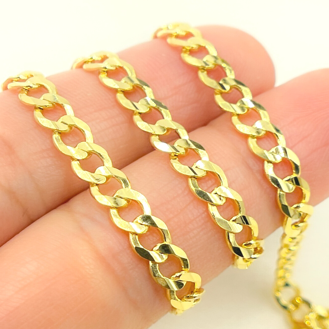 14K Solid Yellow Gold Flat Curb Chain by Foot. 100R13FG1T2A9L001byFt