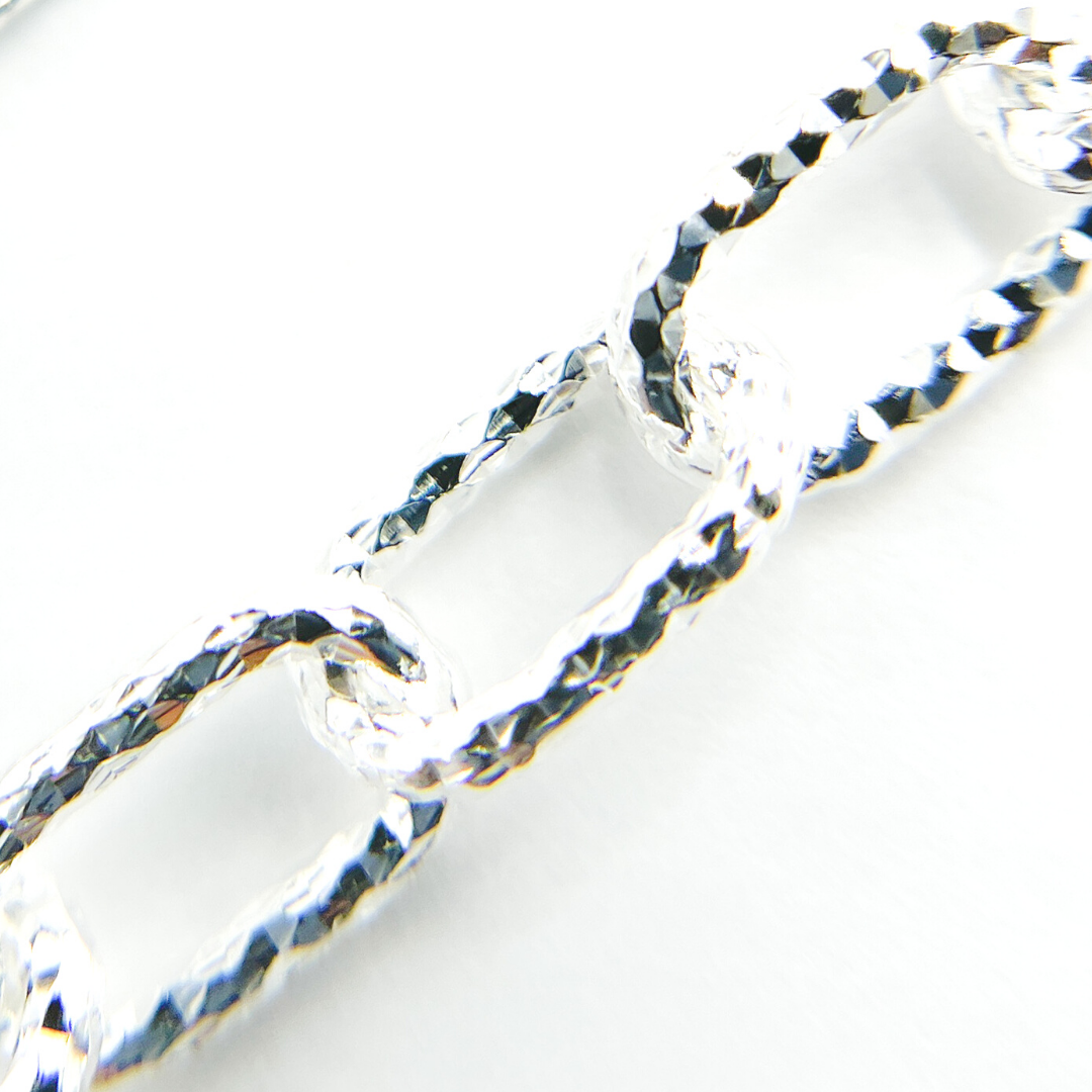 Sterling Silver Round Diamond Cut Paperclip Chain