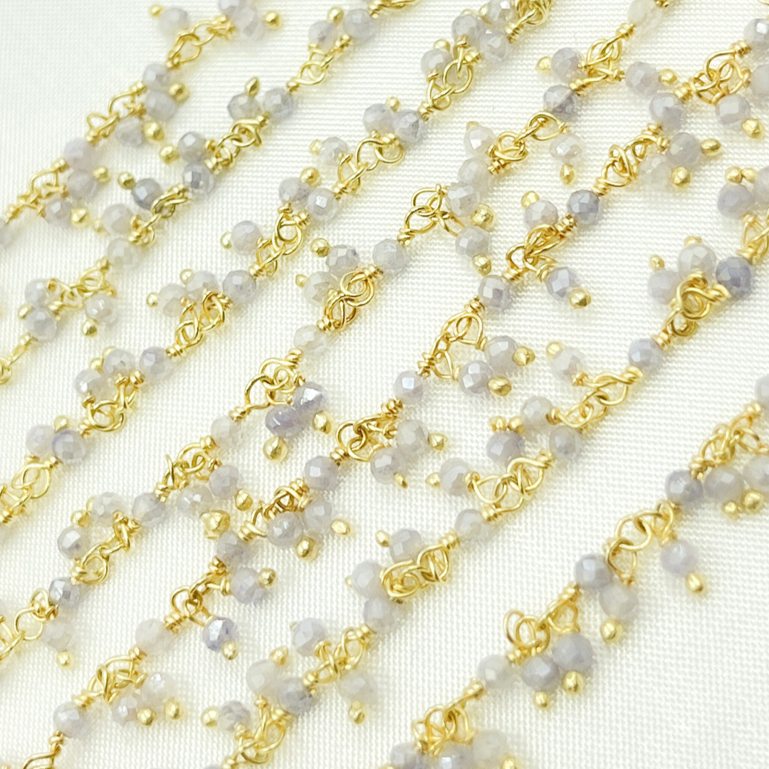 Coated Blue Moonstone Cluster Dangle Gold Plated Wire Chain.