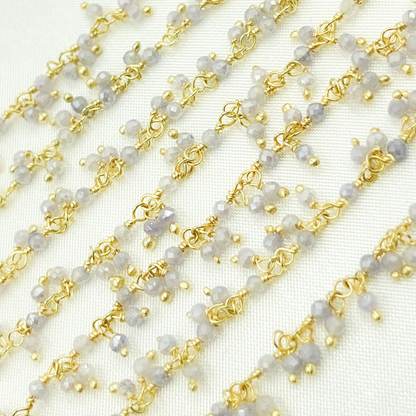 Coated Blue Moonstone Cluster Dangle Gold Plated Wire Chain.