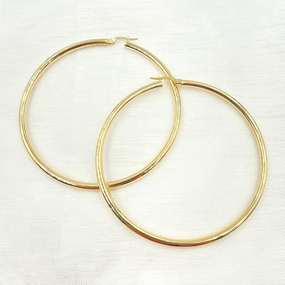 14K Solid Gold Hollow Smooth Hoop