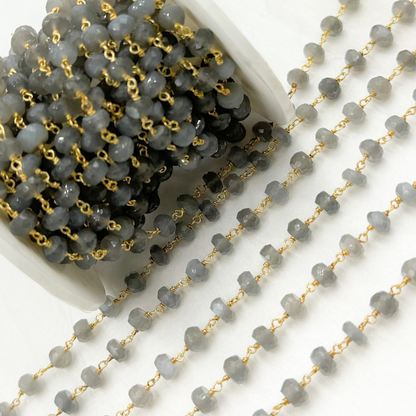 Grey Moonstone Gold Plated 925 Sterling Silver Wire Chain