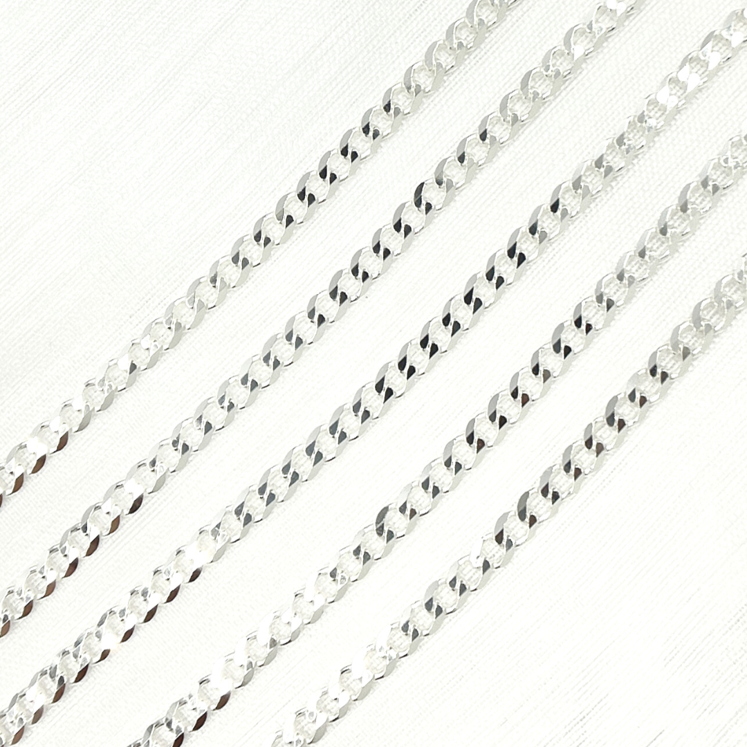 925 Sterling Silver Miami Flat Curb Link Chain
