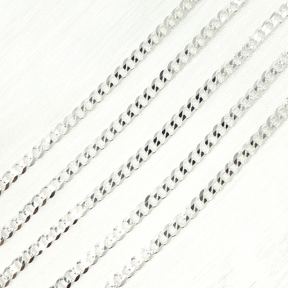 925 Sterling Silver Miami Flat Curb Link Chain