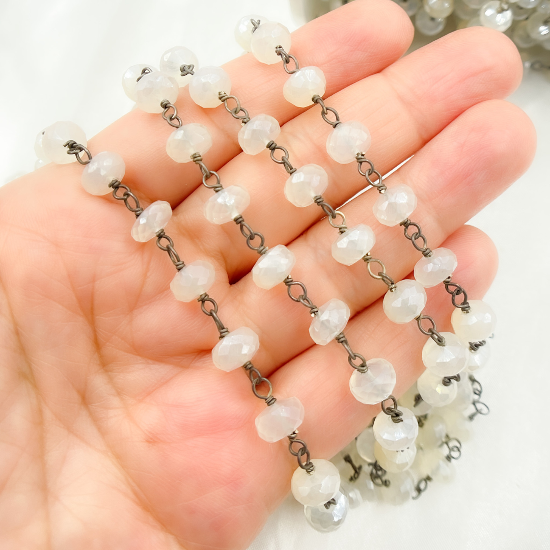 Coated White Chalcedony Oxidized Wire Chain