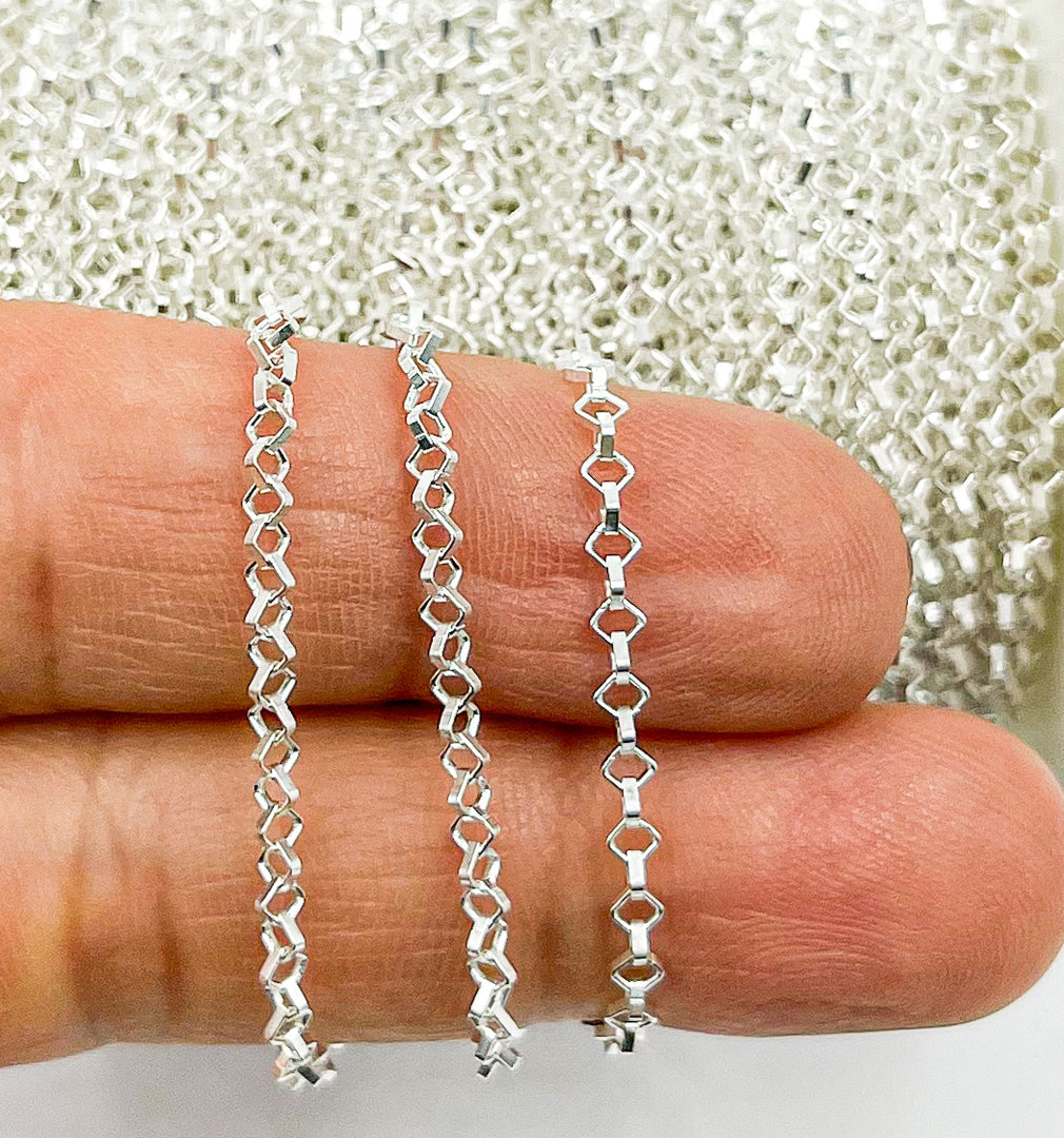 925 Sterling silver Diamond Shape 2mm Link Chain. V101SS