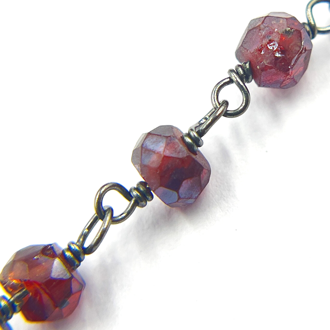 Coated Garnet Moonstone Black Rhodium 925 Sterling Silver Wire Chain