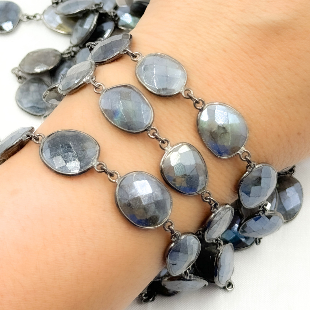 Coated Labradorite Organic Shape Bezel Oxidized Wire Chain