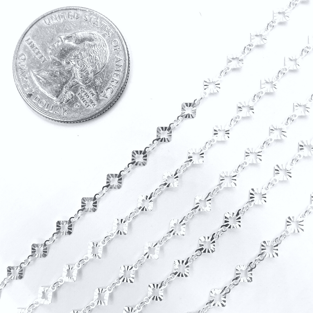 Sterling Silver Hammered Diamond Shape Link Chain
