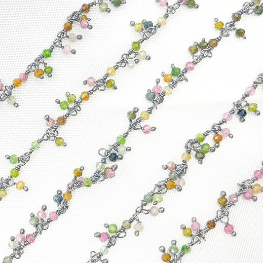Multi Tourmaline Cluster Dangle Oxidized Wire Chain.