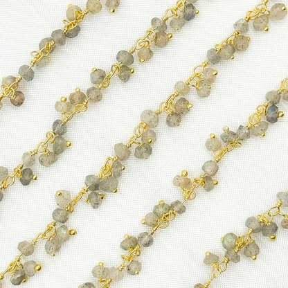 Labradorite Cluster Dangle Gold Plated Wire Chain.