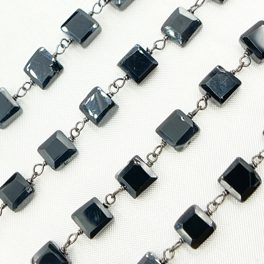 Black Spinel Square Shape Oxidized Wire Chain