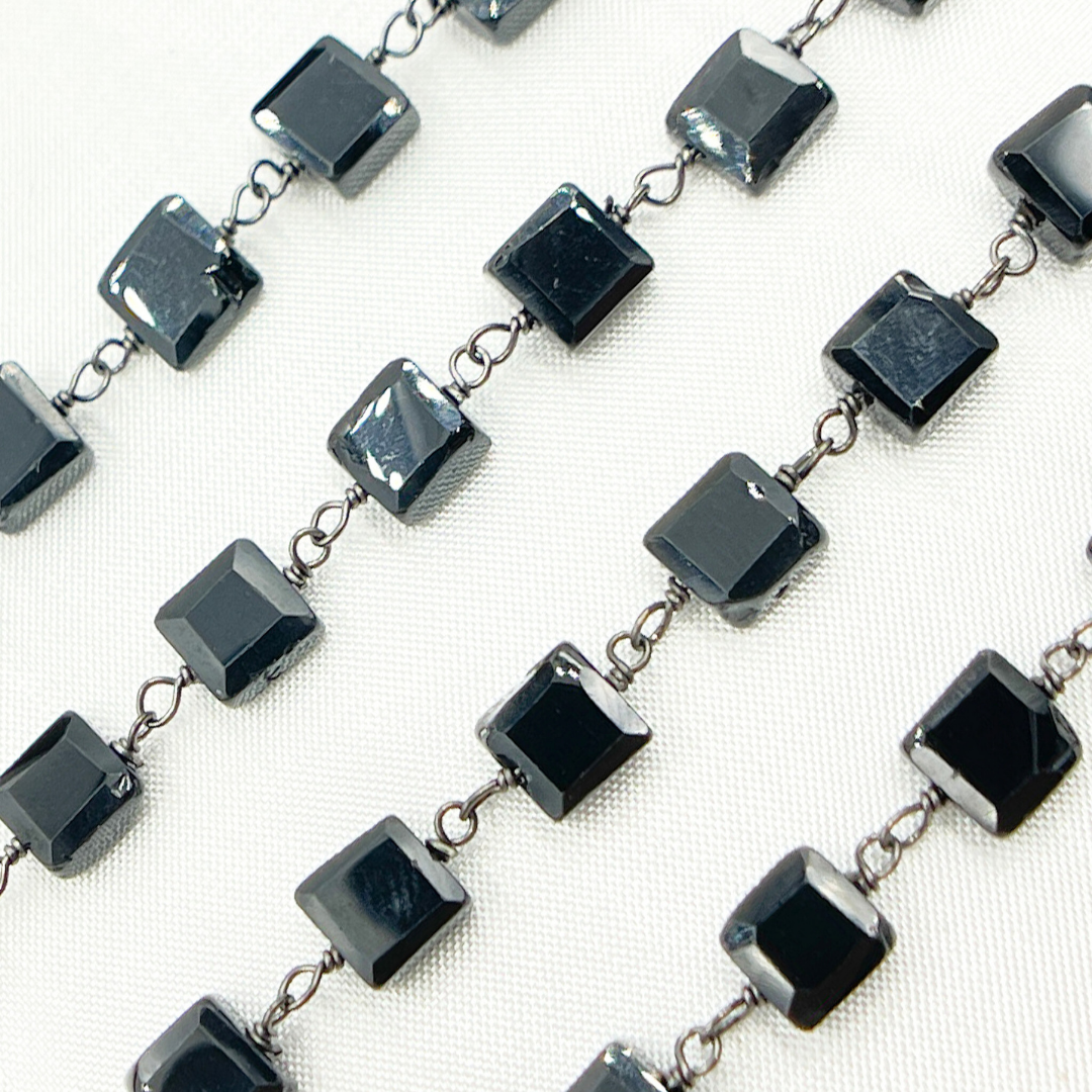 Black Spinel Square Shape Oxidized Wire Chain. BSP47