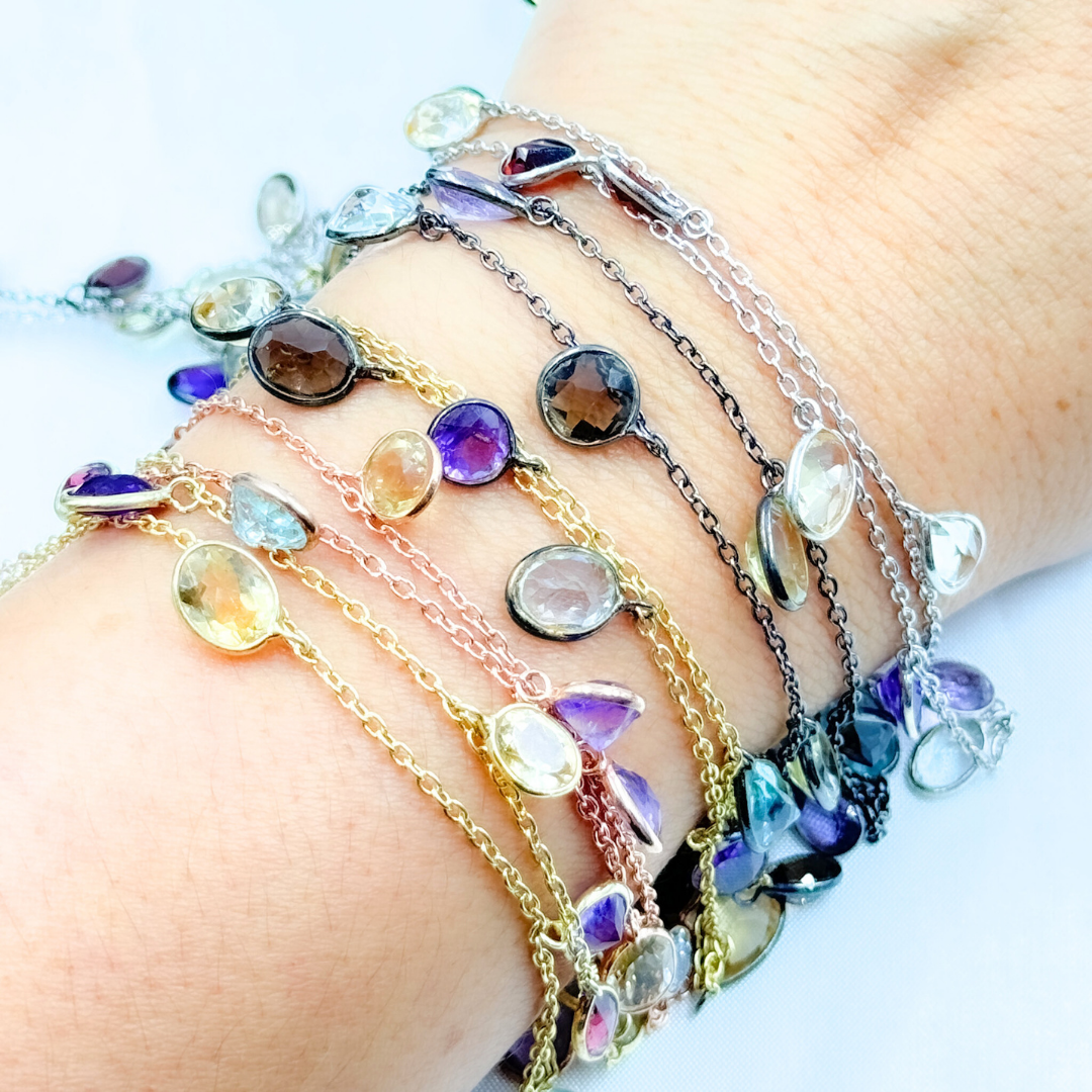 Multi Gemstone Mix Shape Dangle Wire Chain.