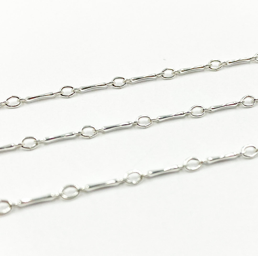 925 Sterling Silver Dapped Bar 8x1mm & Oval Link Chain. 568SS