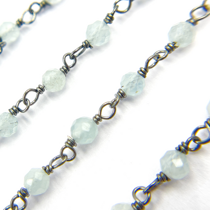 Aqua Blue gemstone Oxidized 925 Sterling Silver Wire Chain