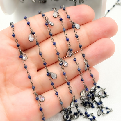 Lapis Lazuli & CZ Dangle Gold Plated Wire Chain
