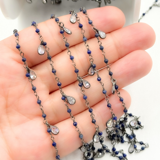 Lapis Lazuli & CZ Dangle Gold Plated Wire Chain