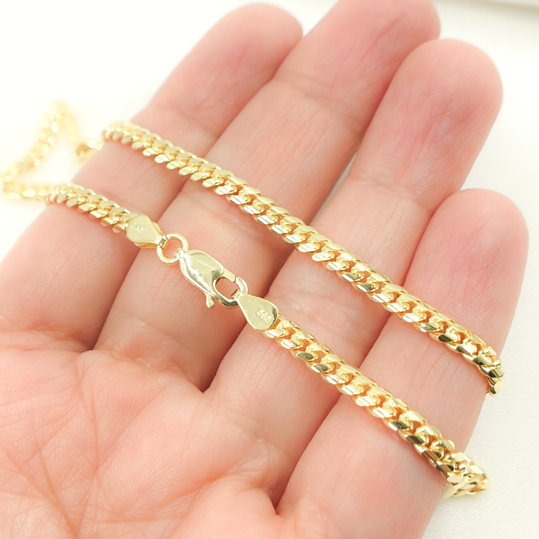 14K Solid Yellow Gold Flat Curb Link Necklace
