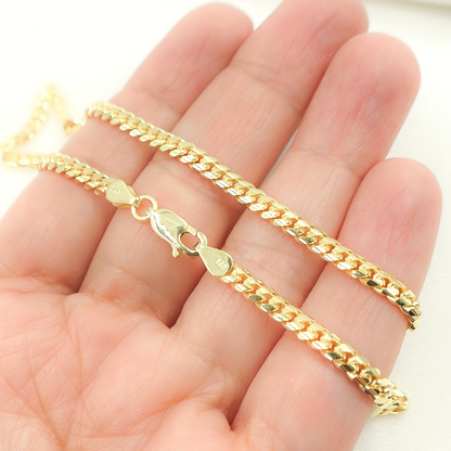 14K Solid Yellow Gold Flat Curb Link Necklace
