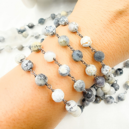 Dendrite Opal Round Shape Oxidized Wire Chain