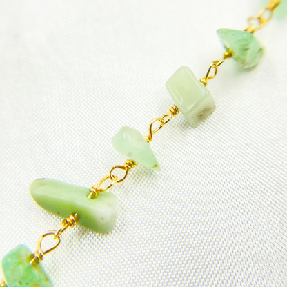 Chrysoprase Organic Shape Gold Plated Wire Chain.