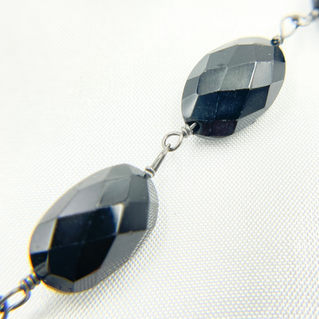 Black Spinel Oval Shape Oxidized Wire Chain