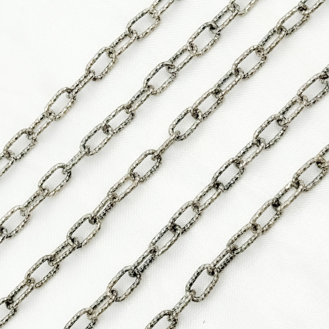 Oxidized 925 Sterling Silver Round Hammered Paper Clip Chain. V137DCOX