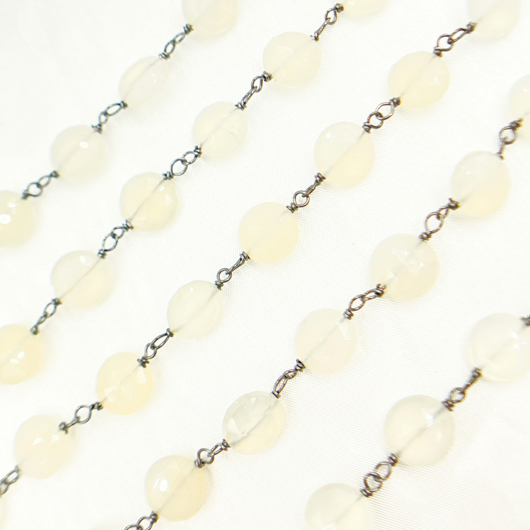 Natural Chalcedony Coin Shape Oxidized  Wire Chain