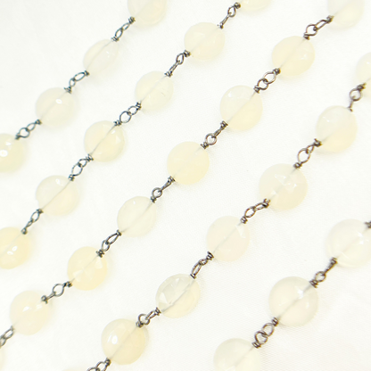 Natural Chalcedony Coin Shape Oxidized  Wire Chain