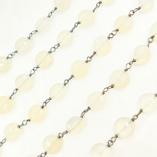 Natural Chalcedony Coin Shape Oxidized  Wire Chain
