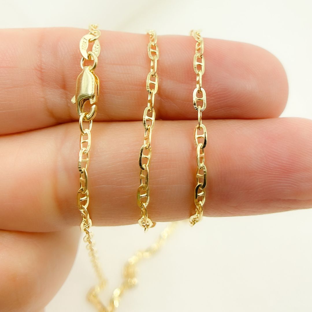14K Solid Gold Diamond Cut Marina Link Chain
