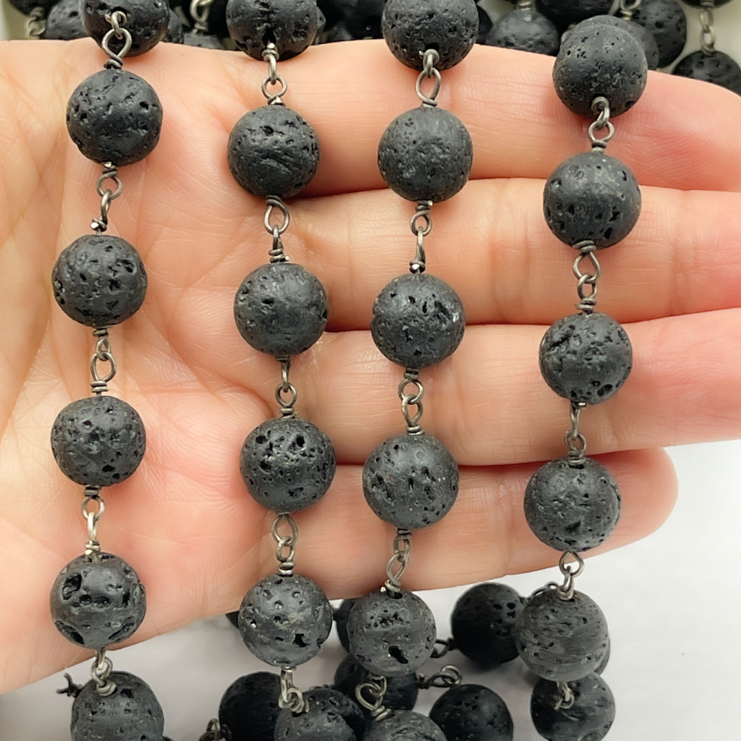 Lava Gemstone Round Shape Wire Chain