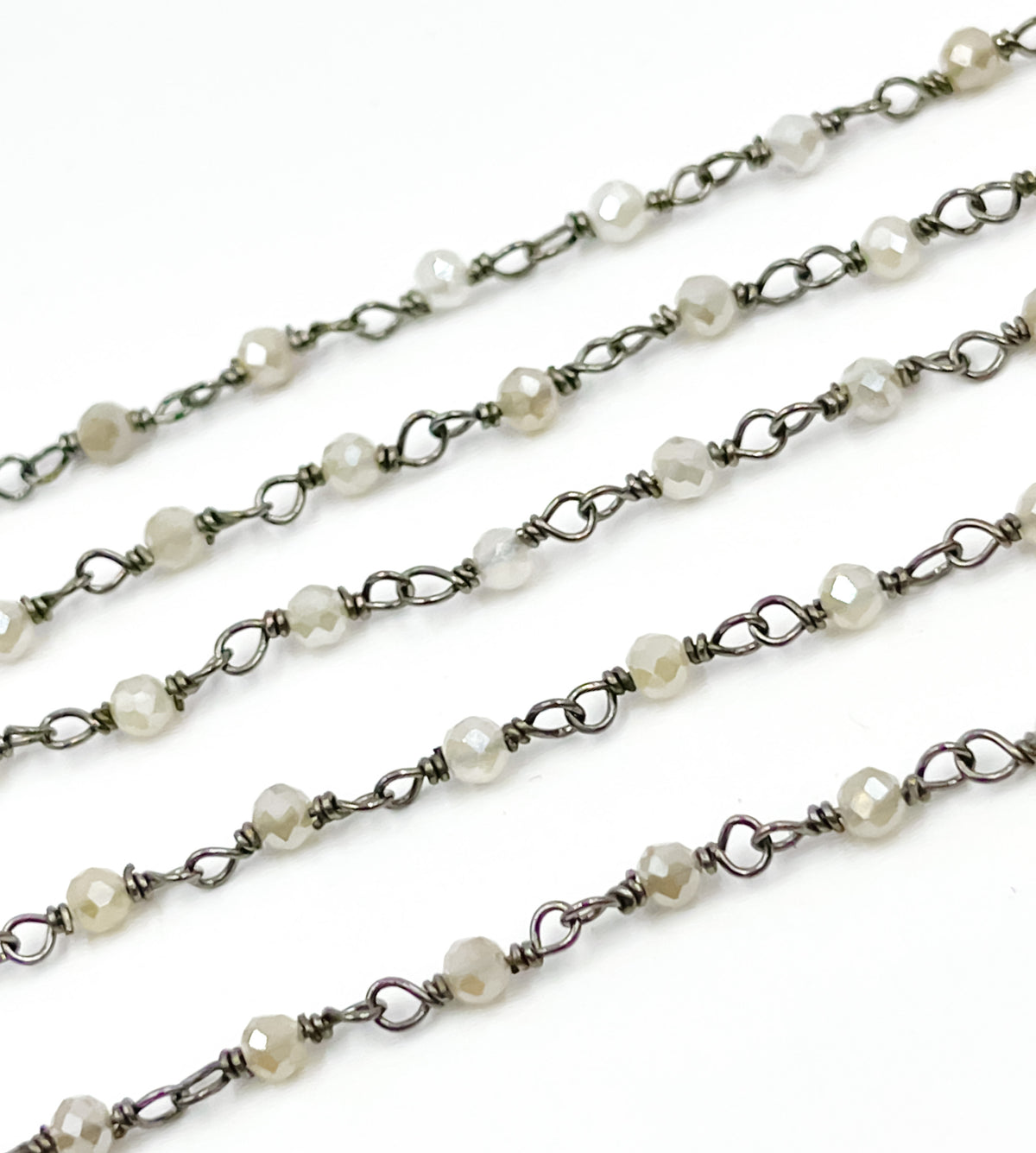 Coated Moonstone Oxidized 925 Sterling Silver Wire Chain.