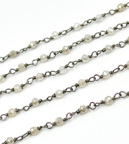 Coated Moonstone Oxidized 925 Sterling Silver Wire Chain.