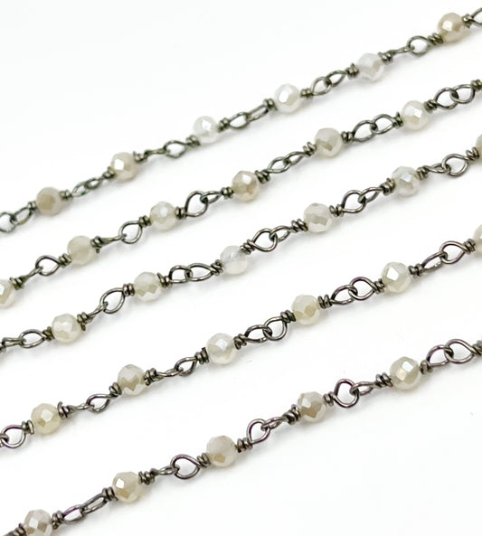 Coated Moonstone Oxidized 925 Sterling Silver Wire Chain.