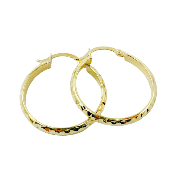 14K Gold Diamond Cut Hoop Earrings.