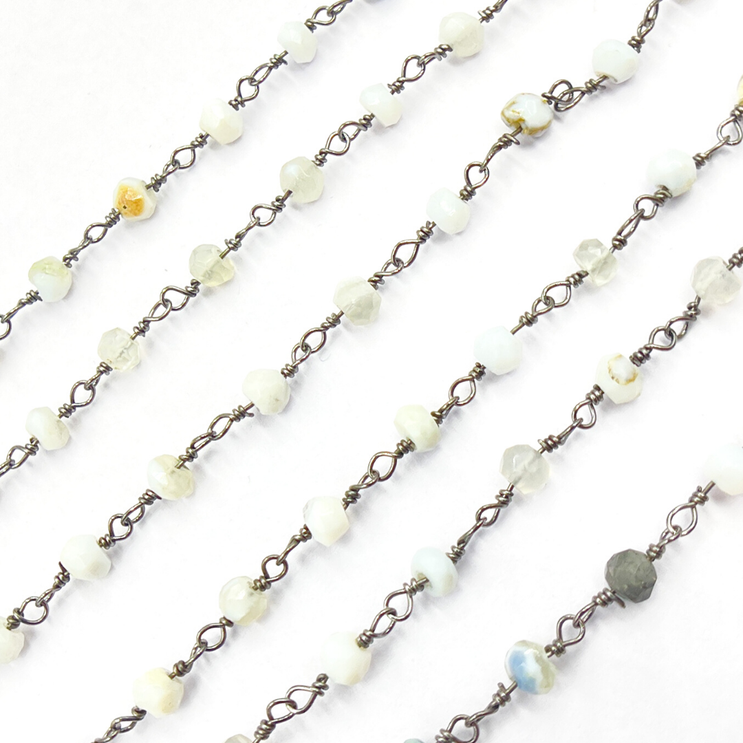 Blue Lace Agate Black Rhodium 925 Sterling Silver Wire Chain