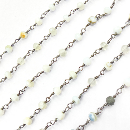 Blue Lace Agate Black Rhodium 925 Sterling Silver Wire Chain