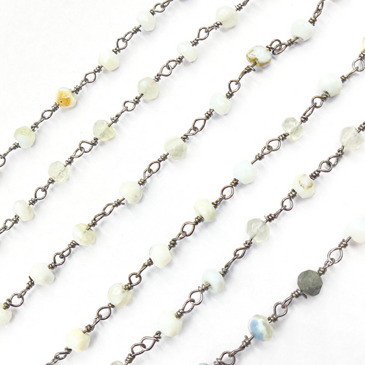 Blue Lace Agate Black Rhodium 925 Sterling Silver Wire Chain