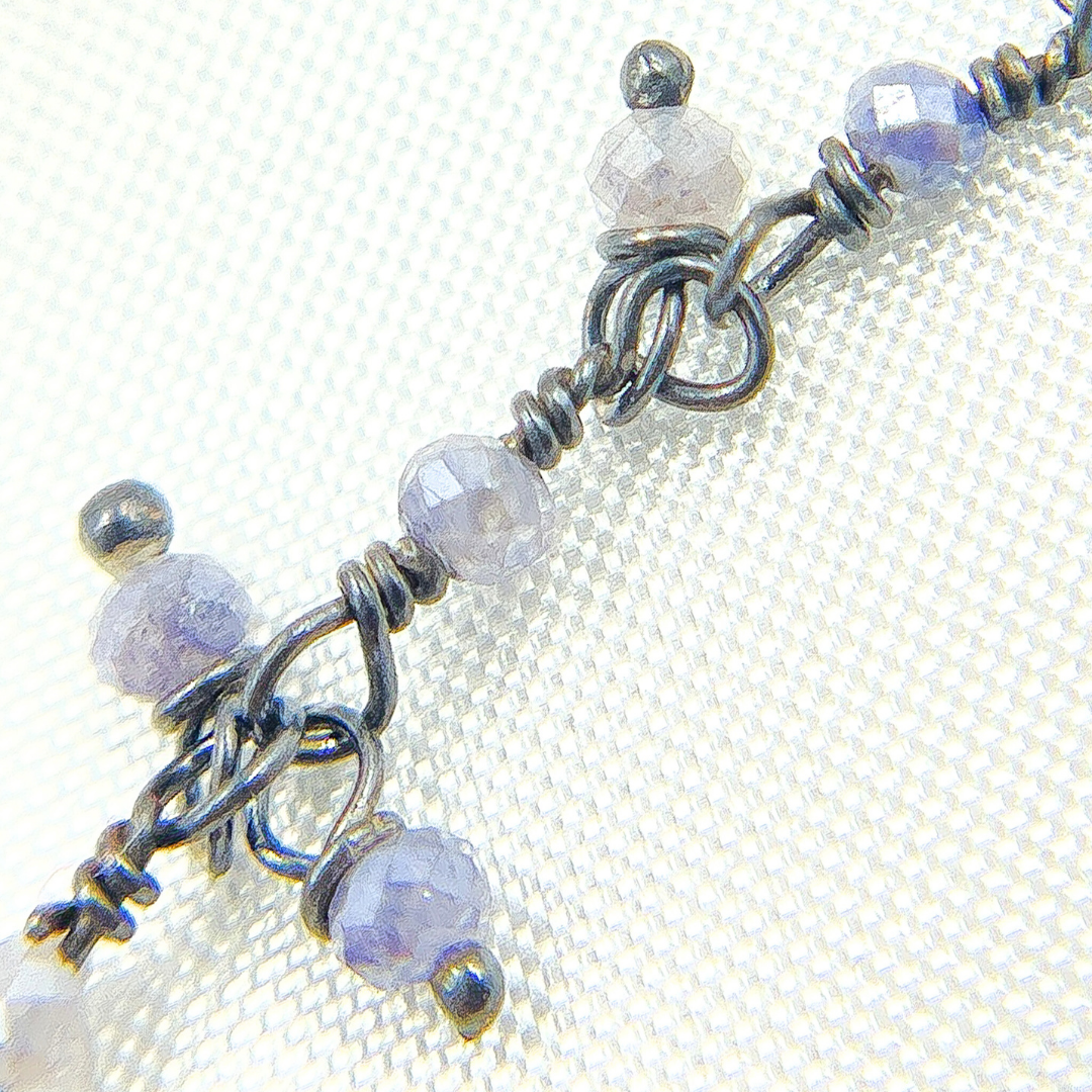 Coated Blue Moonstone Cluster Dangle Oxidized Wire Chain.