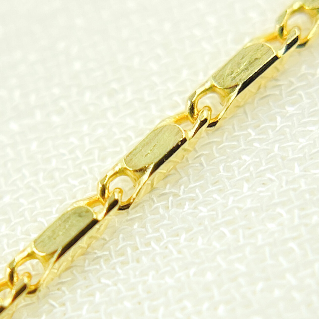 Solid Yellow Gold Diamond Cut Bars Link Chain by Foot
