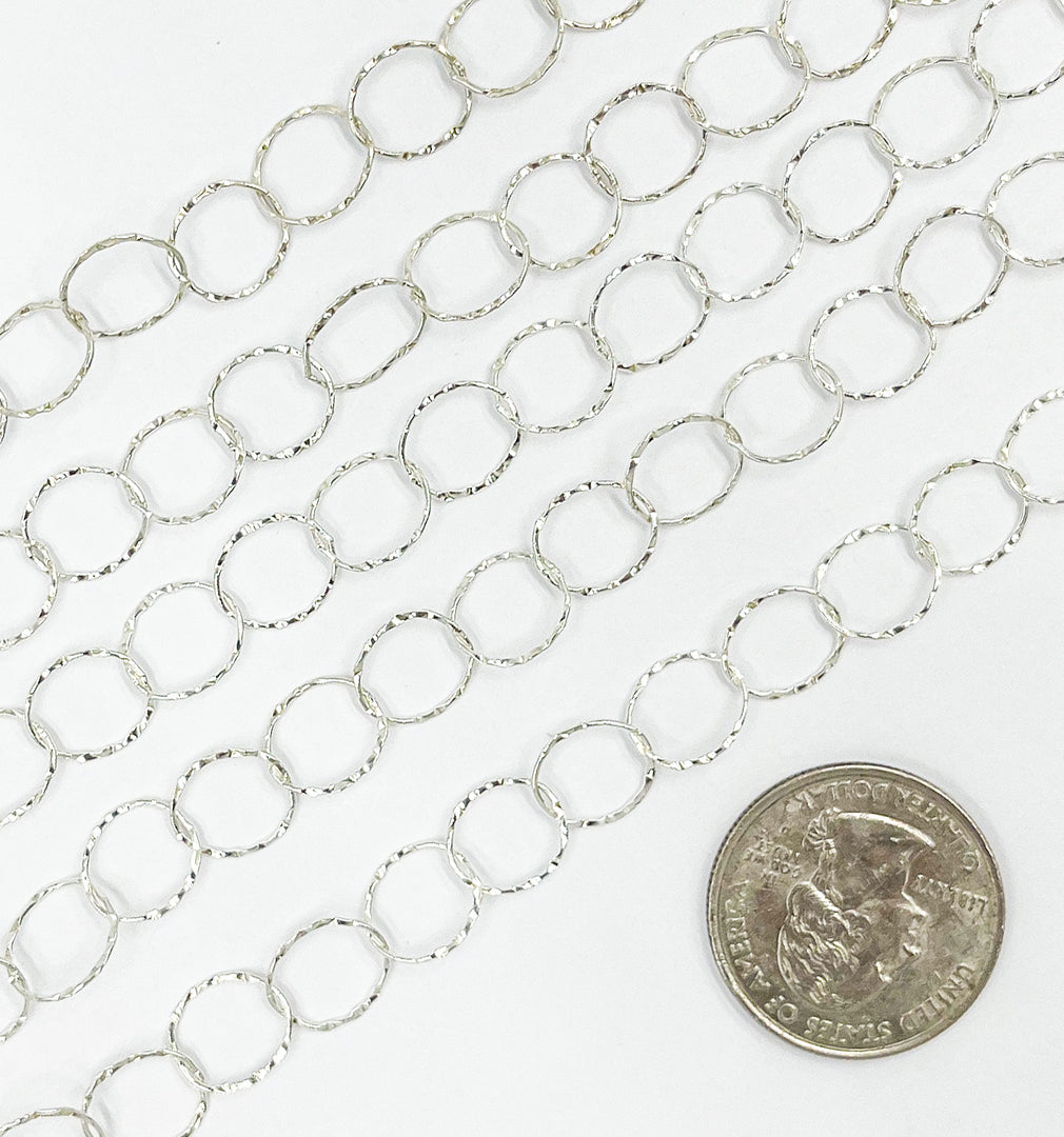 925 Sterling Silver Hammered Round Link Chain. 693KSS