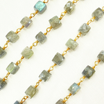 Load image into Gallery viewer, Labradorite Cube Shape Gold Plated Wire Chain. LAB76
