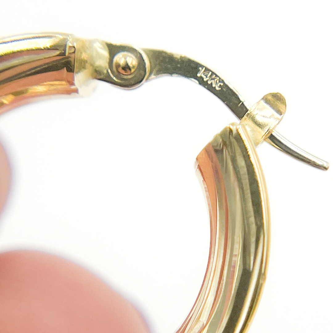 14K Solid Gold Flat Diamond Cut Hoop Earrings